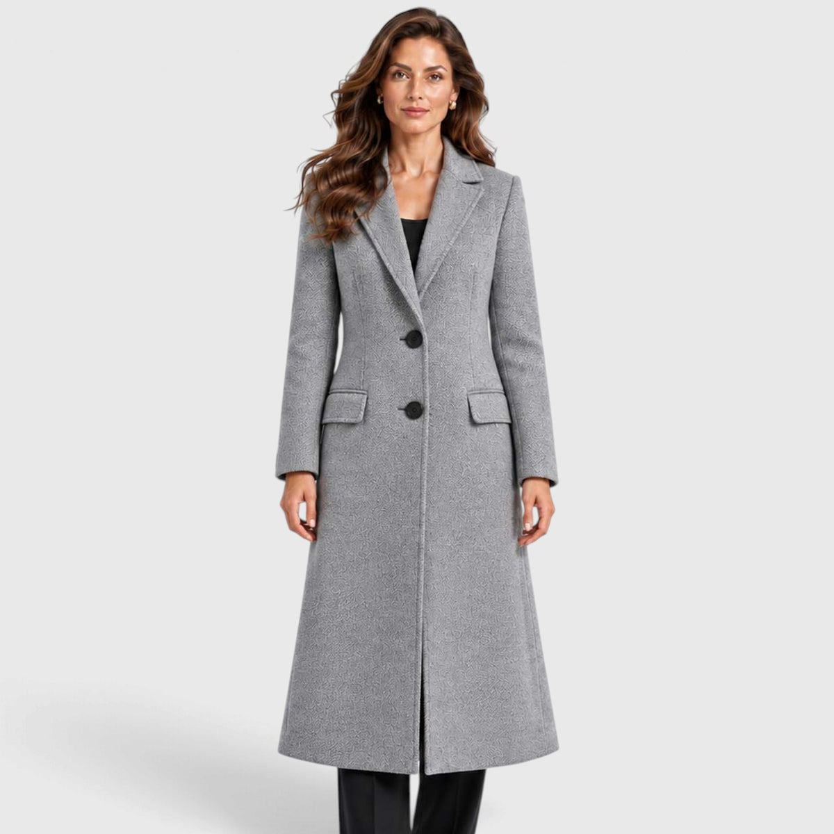 Monvaline | Women's Long Wool Coat Tailored Notched Lapel