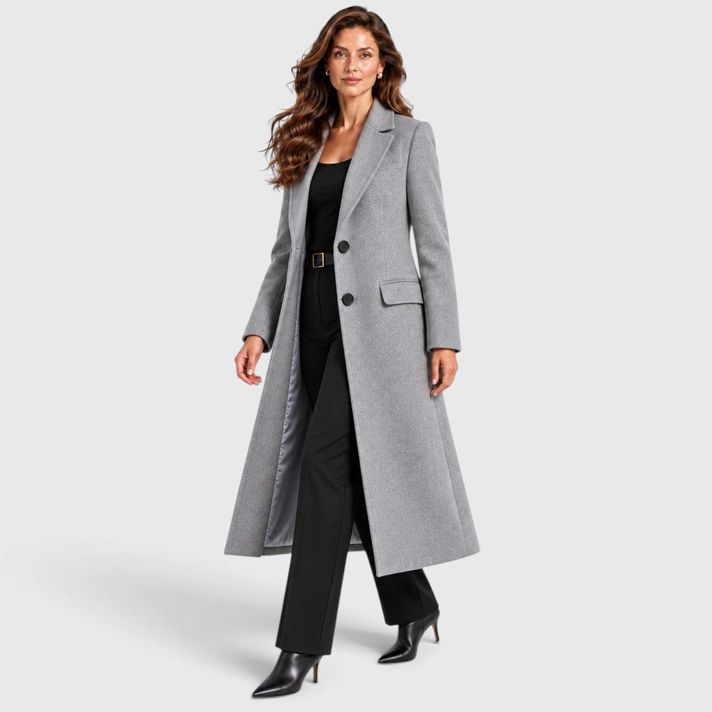 Monvaline | Women's Long Wool Coat Tailored Notched Lapel