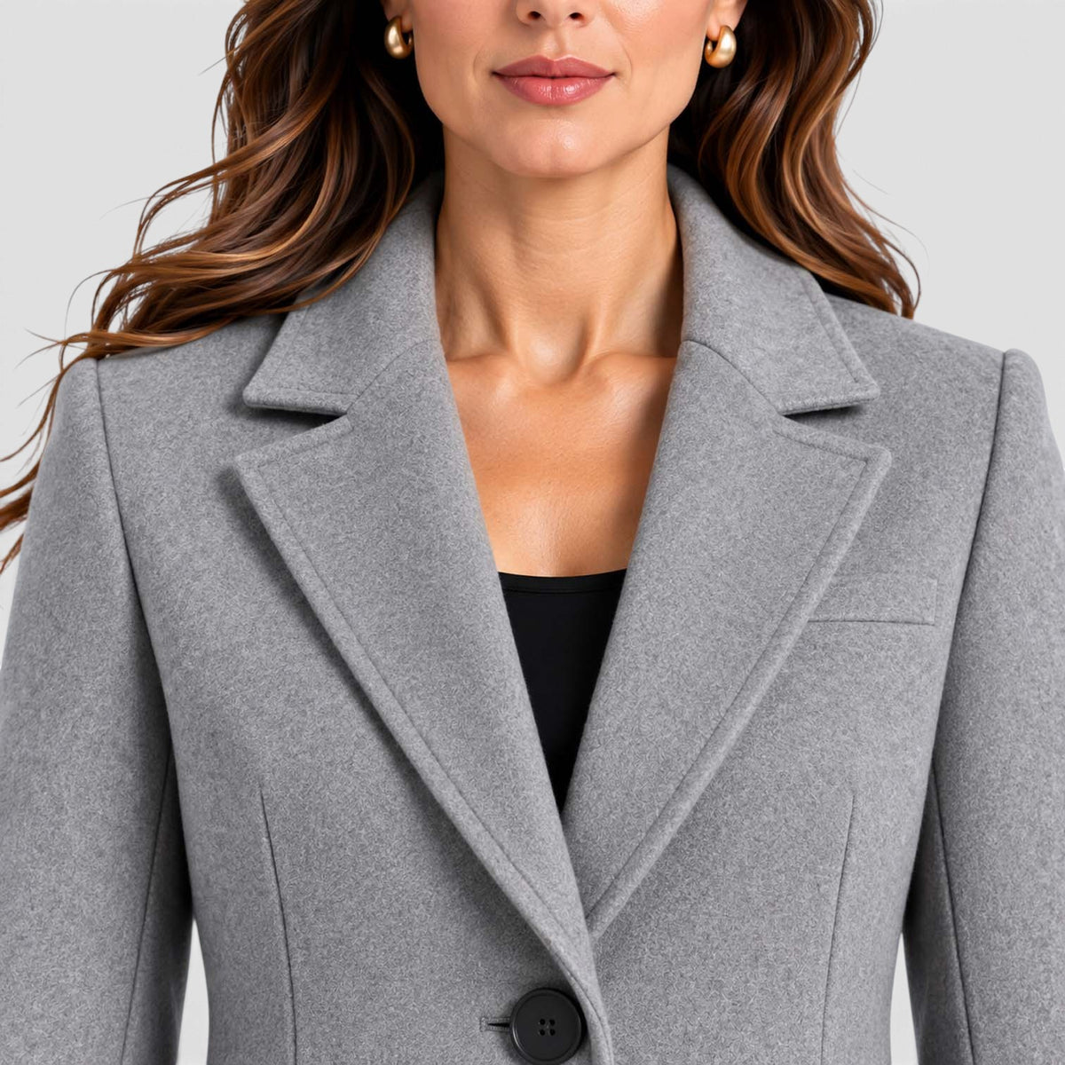 Monvaline | Women's Long Wool Coat Tailored Notched Lapel