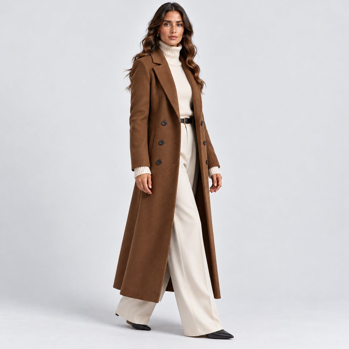 Monvaline | Women's Long Wool Winter Coat Double Breasted