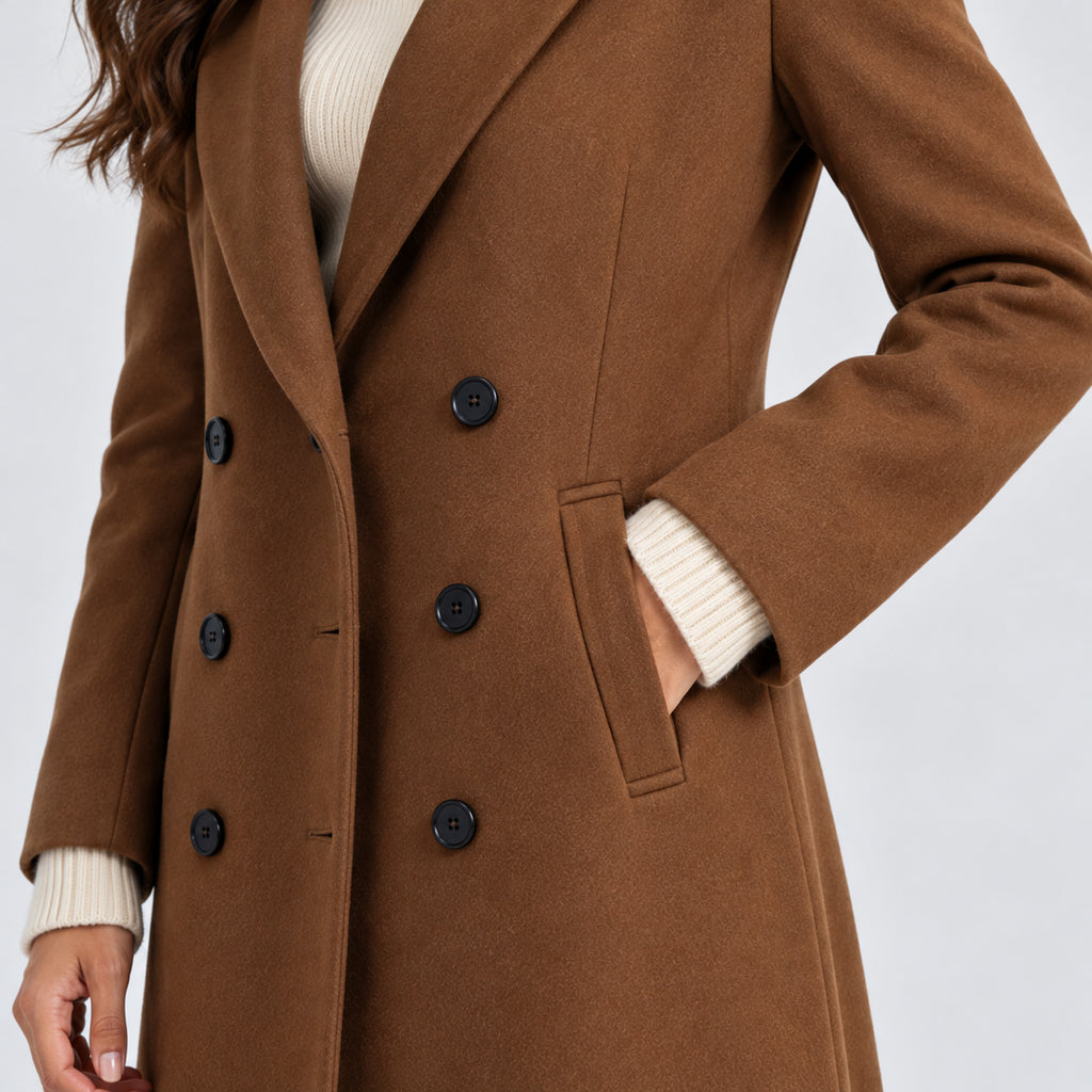 Monvaline | Women's Long Wool Winter Coat Double Breasted