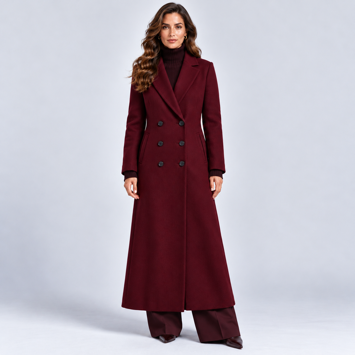 Monvaline | Women's Long Wool Winter Coat Double Breasted