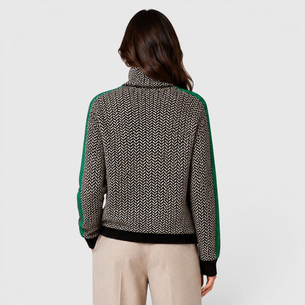 Monvaline | Women's Loose Fit Colour Block Turtleneck Jumper