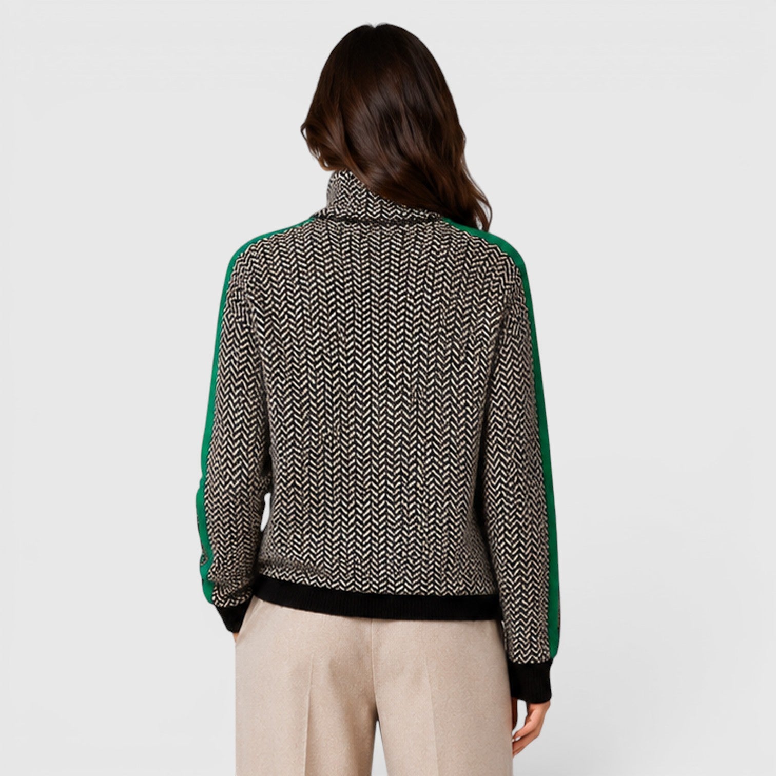 Monvaline | Women's Loose Fit Colour Block Turtleneck Jumper
