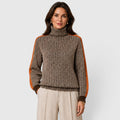 Monvaline | Women's Loose Fit Colour Block Turtleneck Jumper