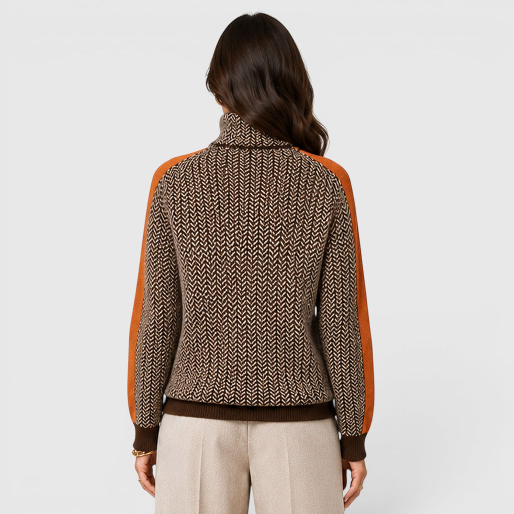 Monvaline | Women's Loose Fit Colour Block Turtleneck Jumper