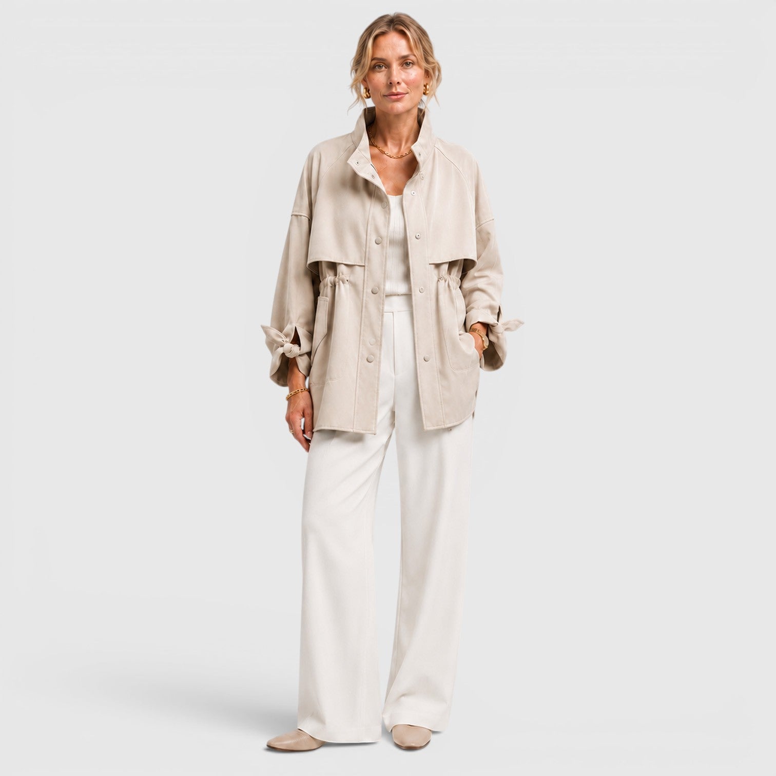 Monvaline | Women's Mid Length Loose Trench Coat for Office and Travel