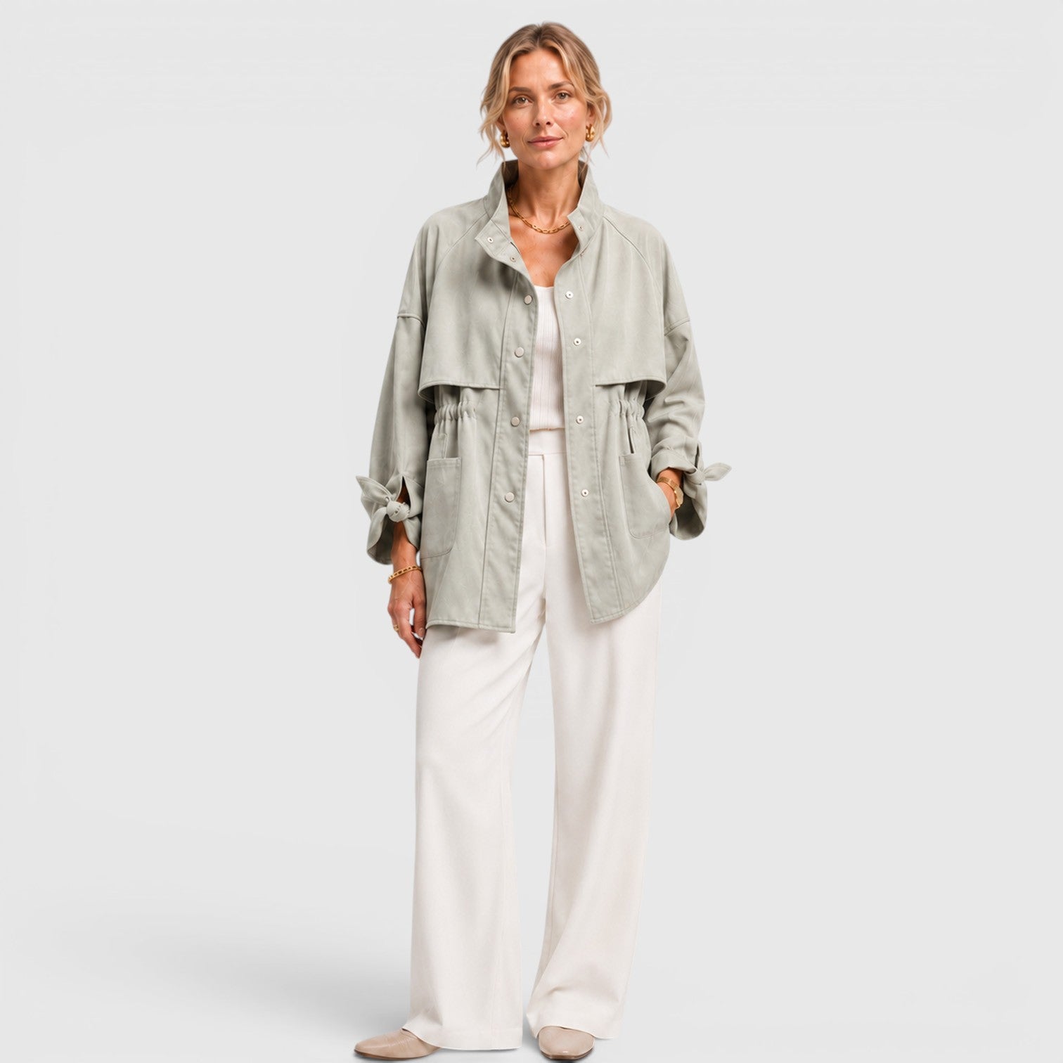 Monvaline | Women's Mid Length Loose Trench Coat for Office and Travel