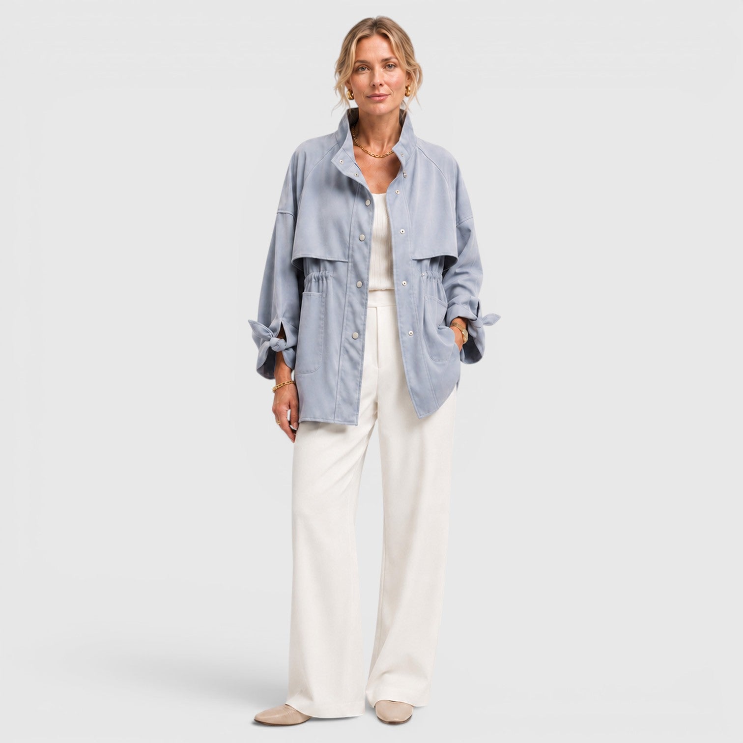 Monvaline | Women's Mid Length Loose Trench Coat for Office and Travel