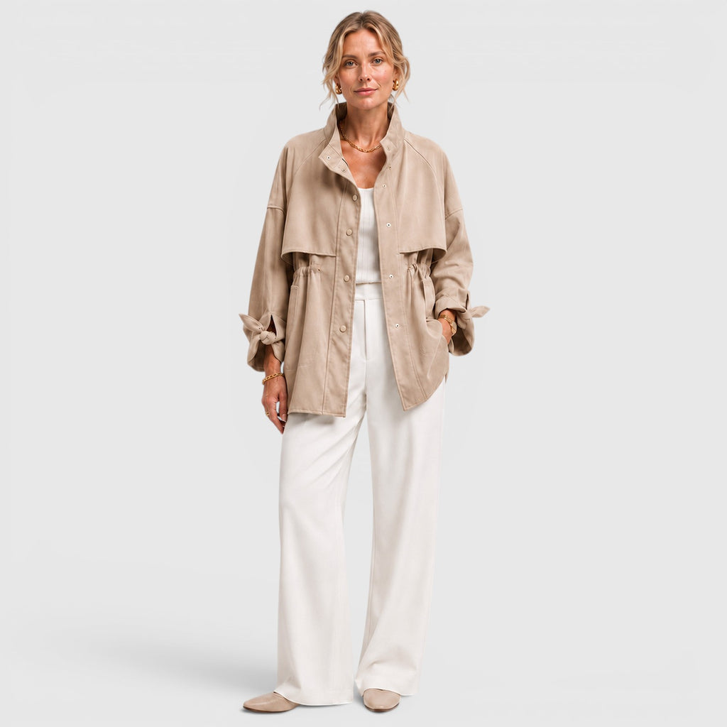 Monvaline | Women's Mid Length Loose Trench Coat for Office and Travel
