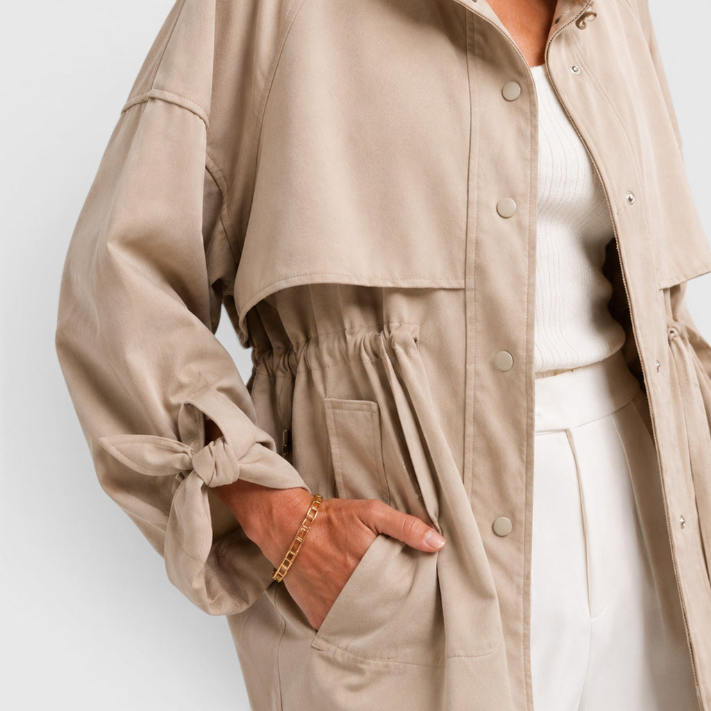 Monvaline | Women's Mid Length Loose Trench Coat for Office and Travel