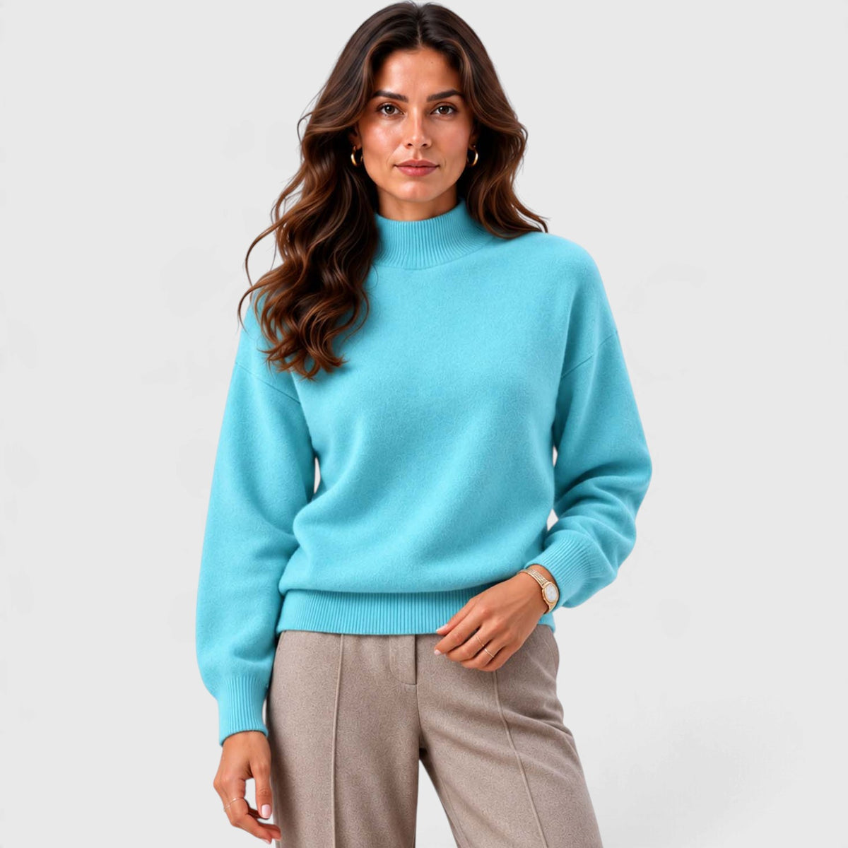 Monvaline | Women's Mock Neck Knit Sweater Long Sleeve