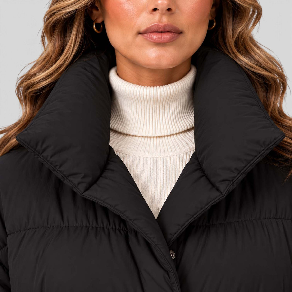 Monvaline | Women's Padded Puffer Jacket with Belt and High Collar