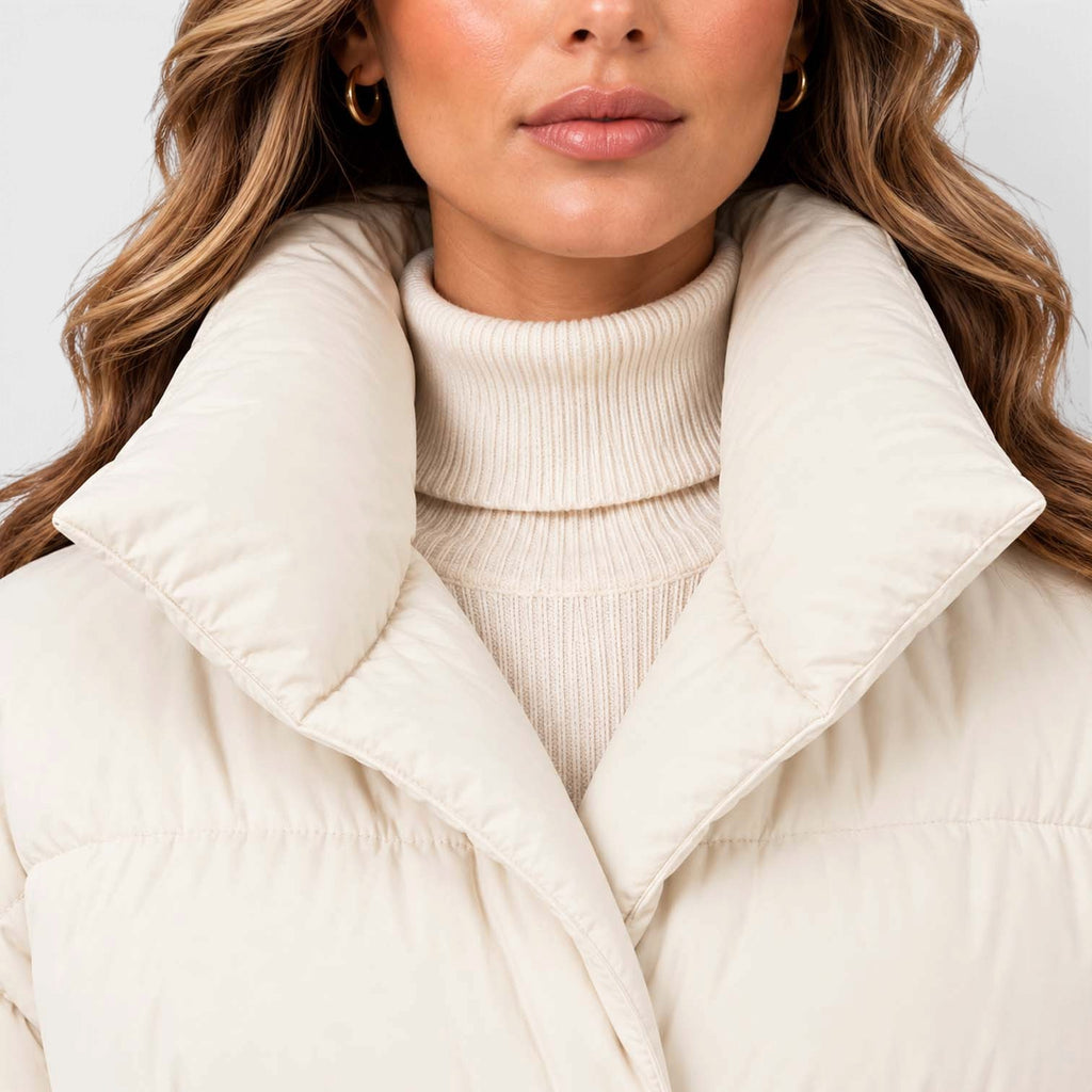 Monvaline | Women's Padded Puffer Jacket with Belt and High Collar
