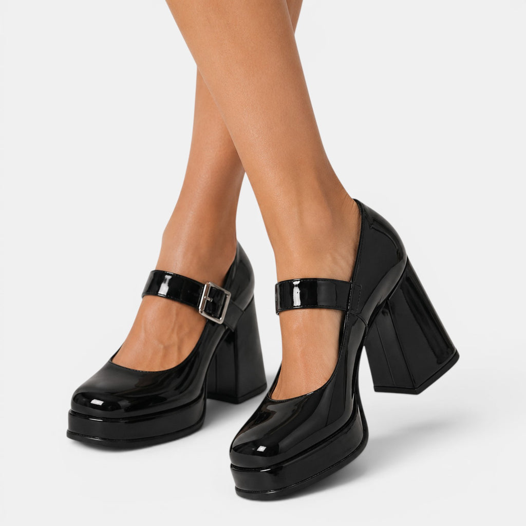 Monvaline | Women's Patent Mary Jane High Heels Office & Party Shoes