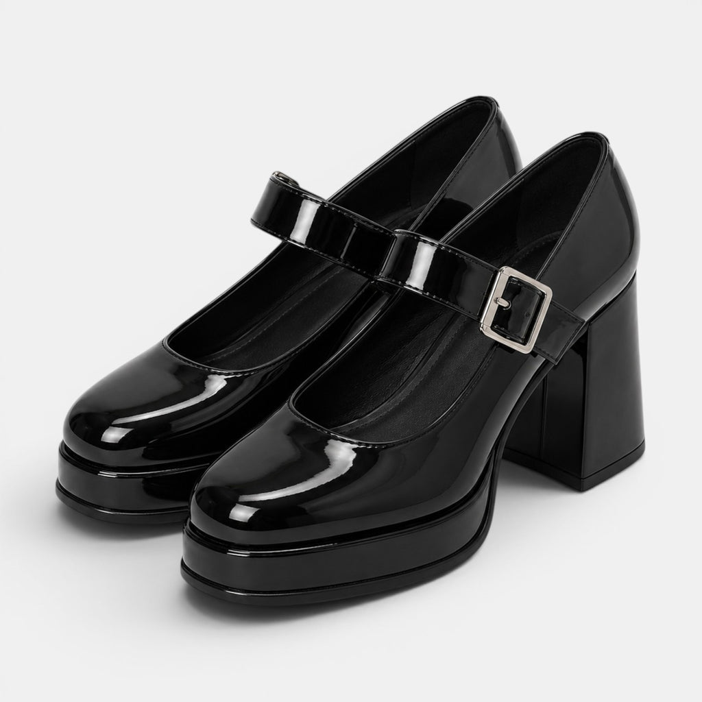 Monvaline | Women's Patent Mary Jane High Heels Office & Party Shoes