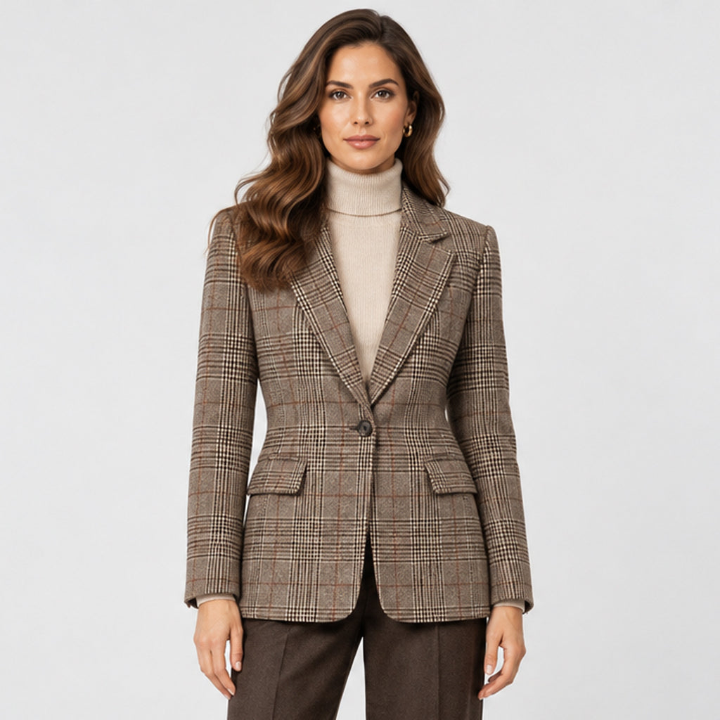 Monvaline | Women's Plaid Blazer – Smart Casual Tailored Jacket