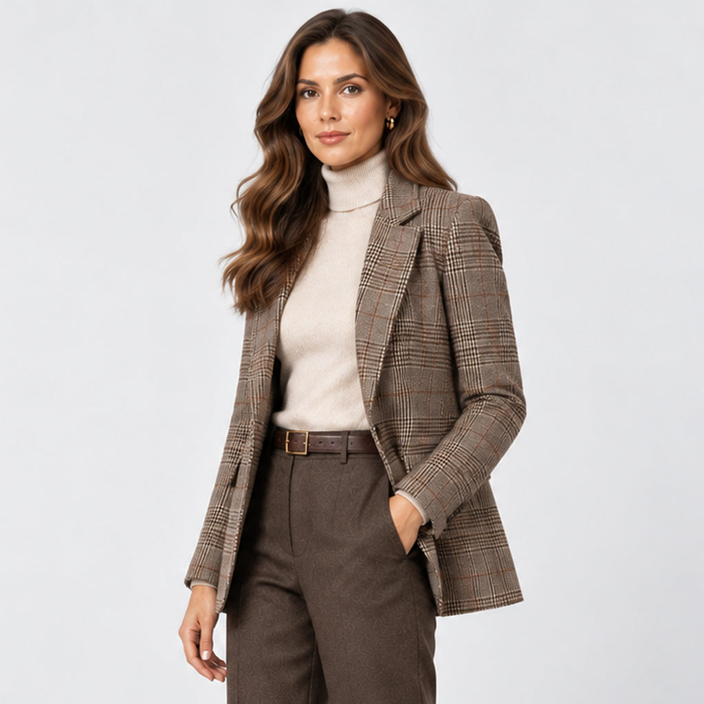 Monvaline | Women's Plaid Blazer – Smart Casual Tailored Jacket