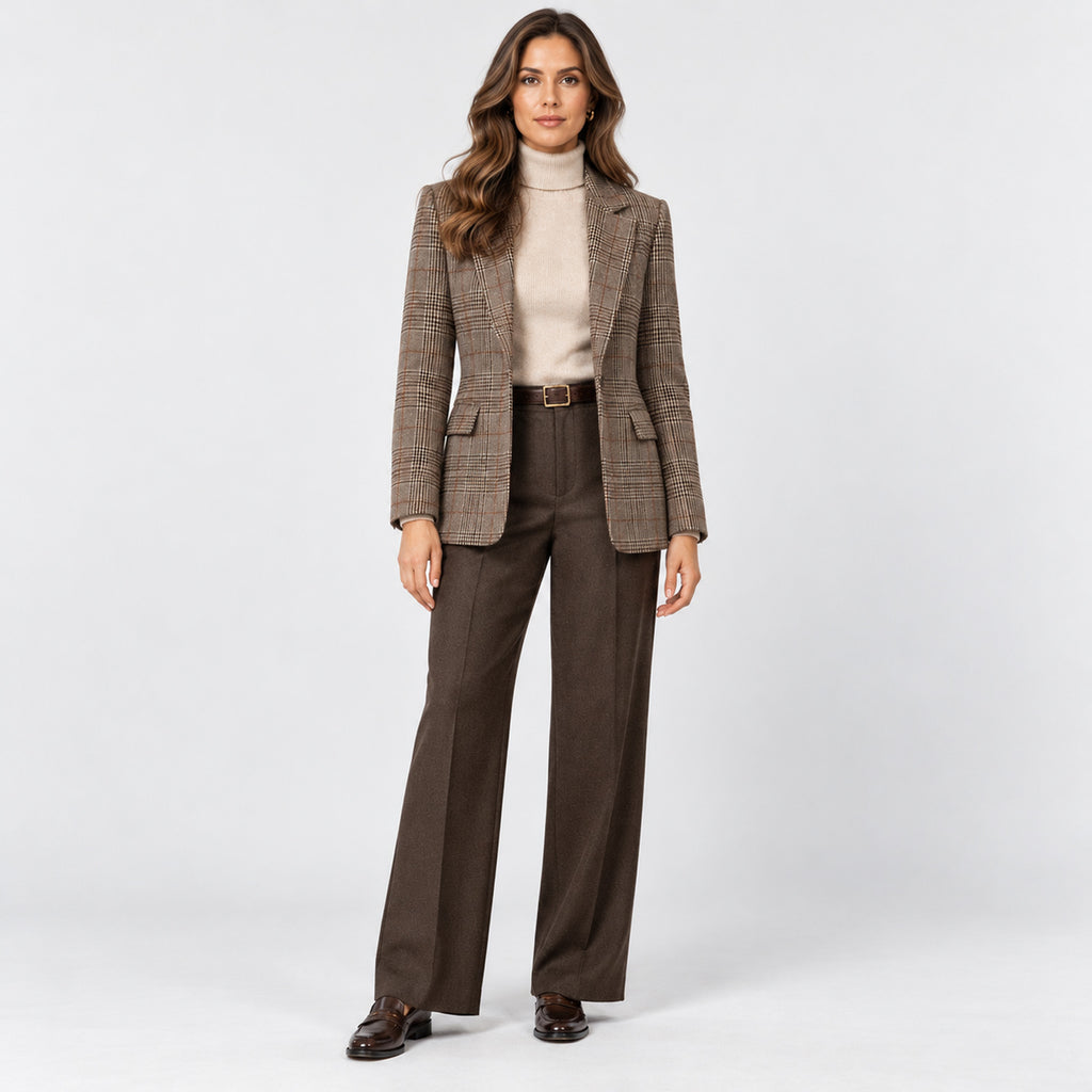 Monvaline | Women's Plaid Blazer – Smart Casual Tailored Jacket