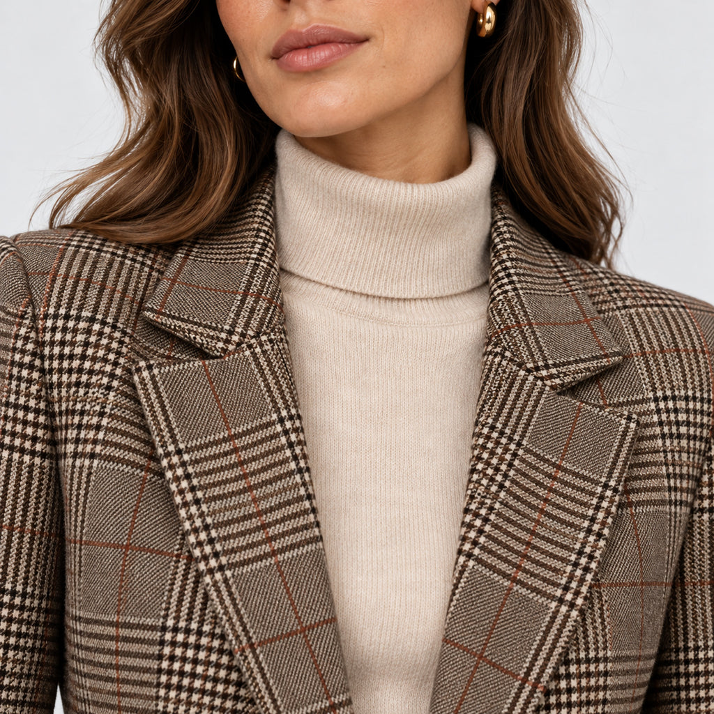 Monvaline | Women's Plaid Blazer – Smart Casual Tailored Jacket