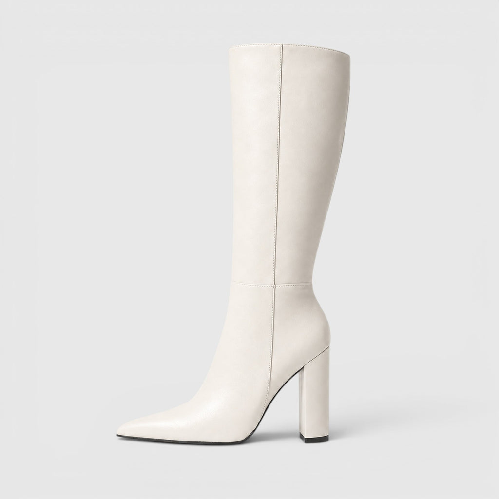 Monvaline | Women's Pointed Toe Chunky Heel Knee High Boots