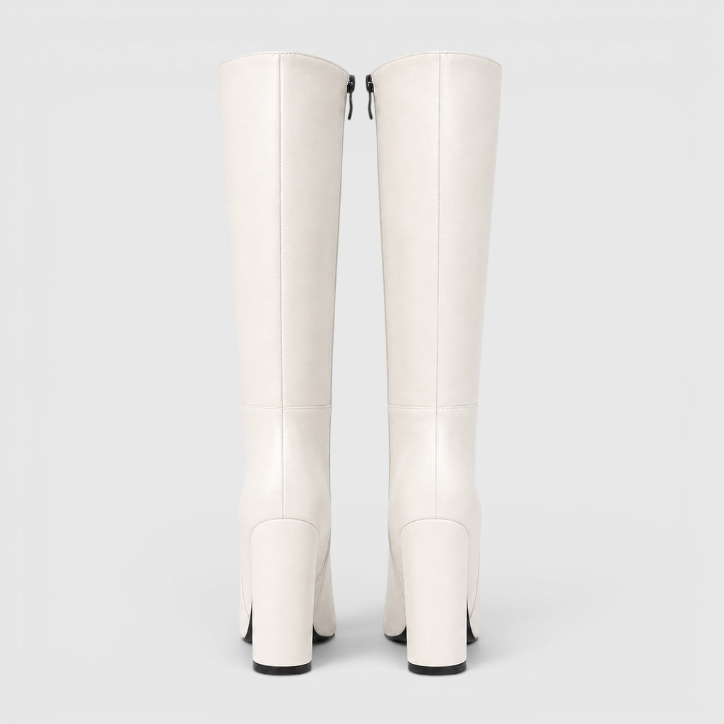 Monvaline | Women's Pointed Toe Chunky Heel Knee High Boots