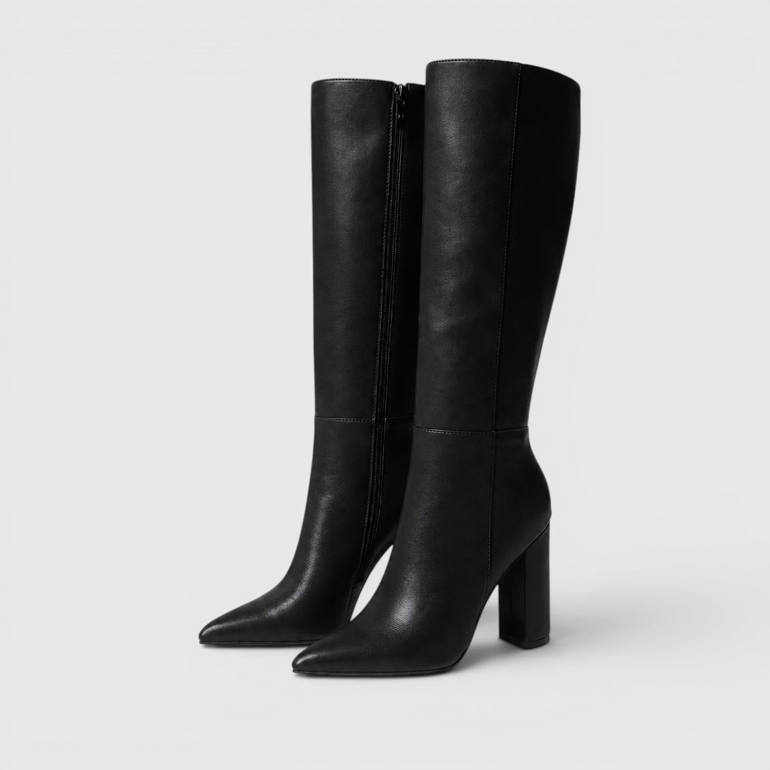 Monvaline | Women's Pointed Toe Chunky Heel Knee High Boots