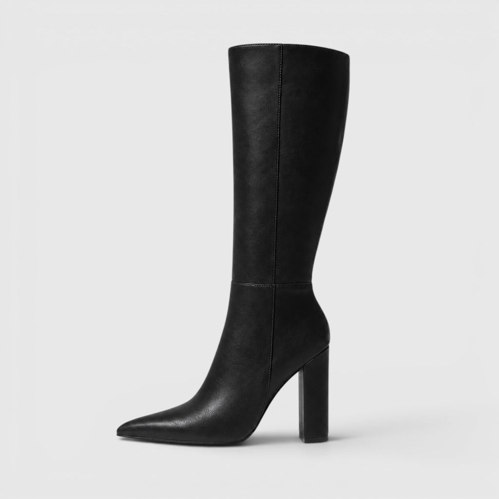 Monvaline | Women's Pointed Toe Chunky Heel Knee High Boots
