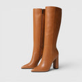 Monvaline | Women's Pointed Toe Chunky Heel Knee High Boots