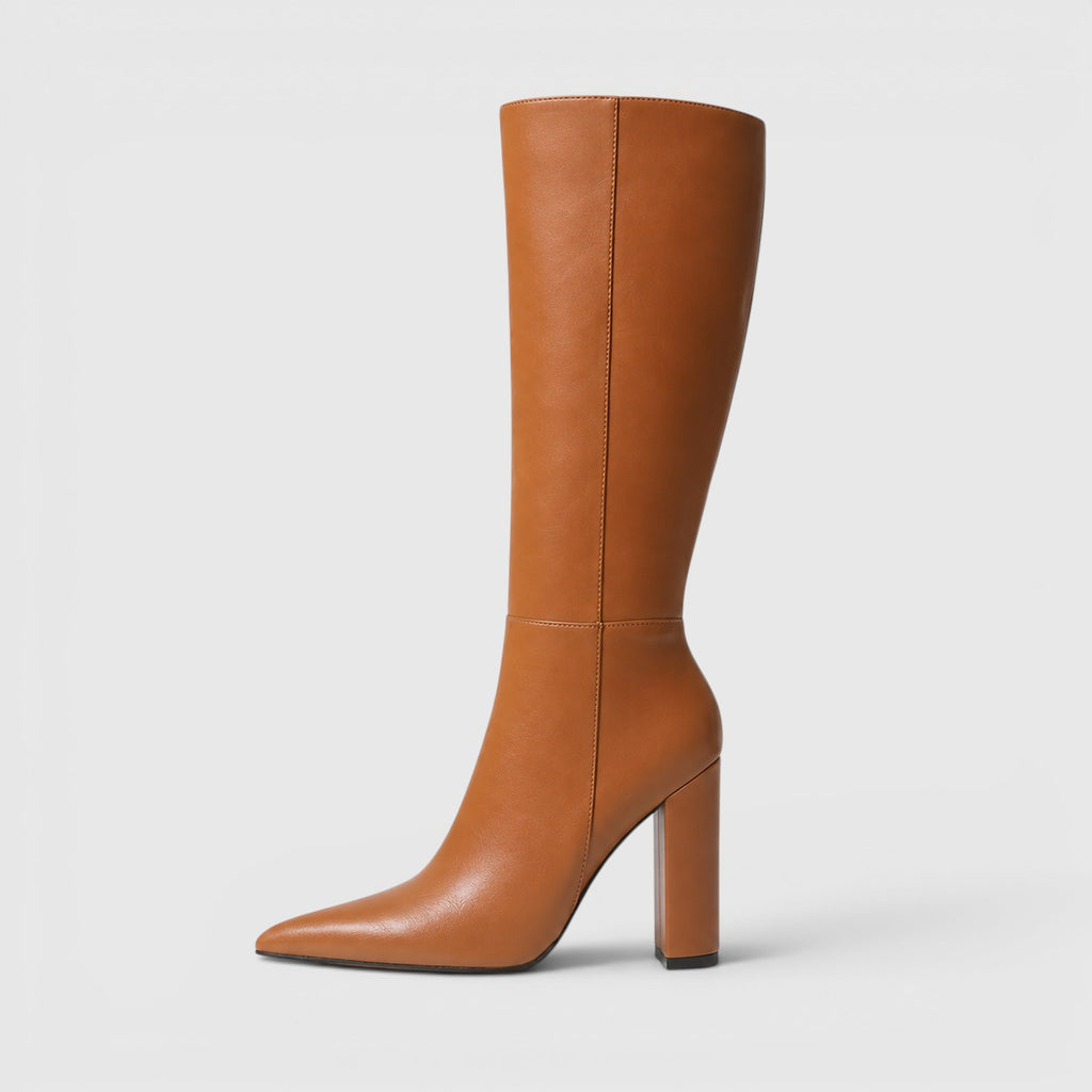 Monvaline | Women's Pointed Toe Chunky Heel Knee High Boots