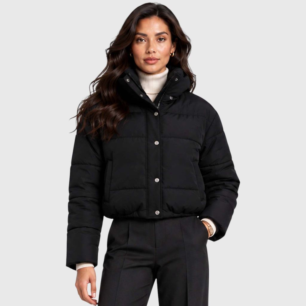 Monvaline | Women's Quilted Cropped Puffer Jacket with Hood