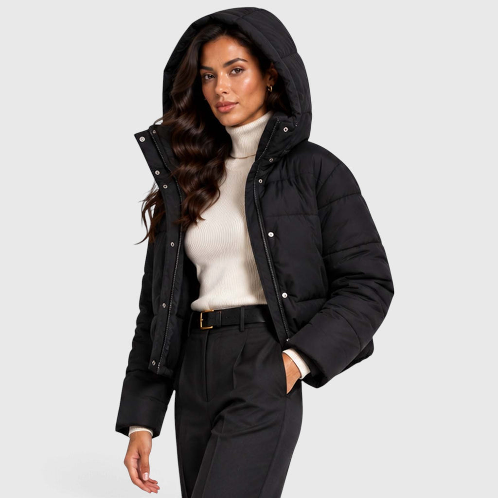 Monvaline | Women's Quilted Cropped Puffer Jacket with Hood