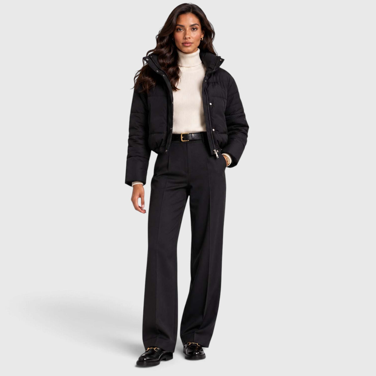 Monvaline | Women's Quilted Cropped Puffer Jacket with Hood