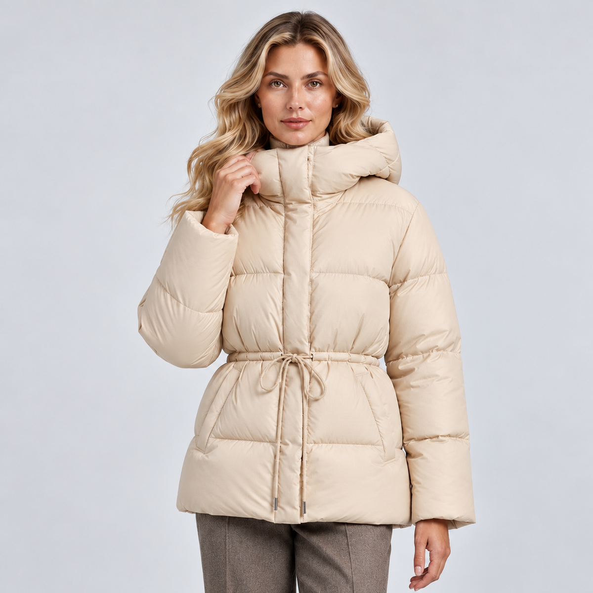Monvaline | Women's Quilted Puffer Jacket with Drawstring Waist
