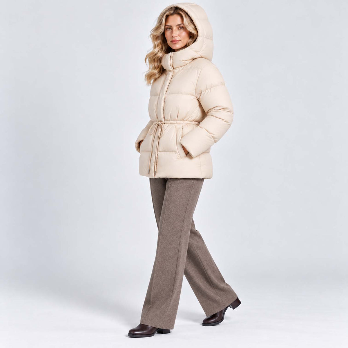 Monvaline | Women's Quilted Puffer Jacket with Drawstring Waist