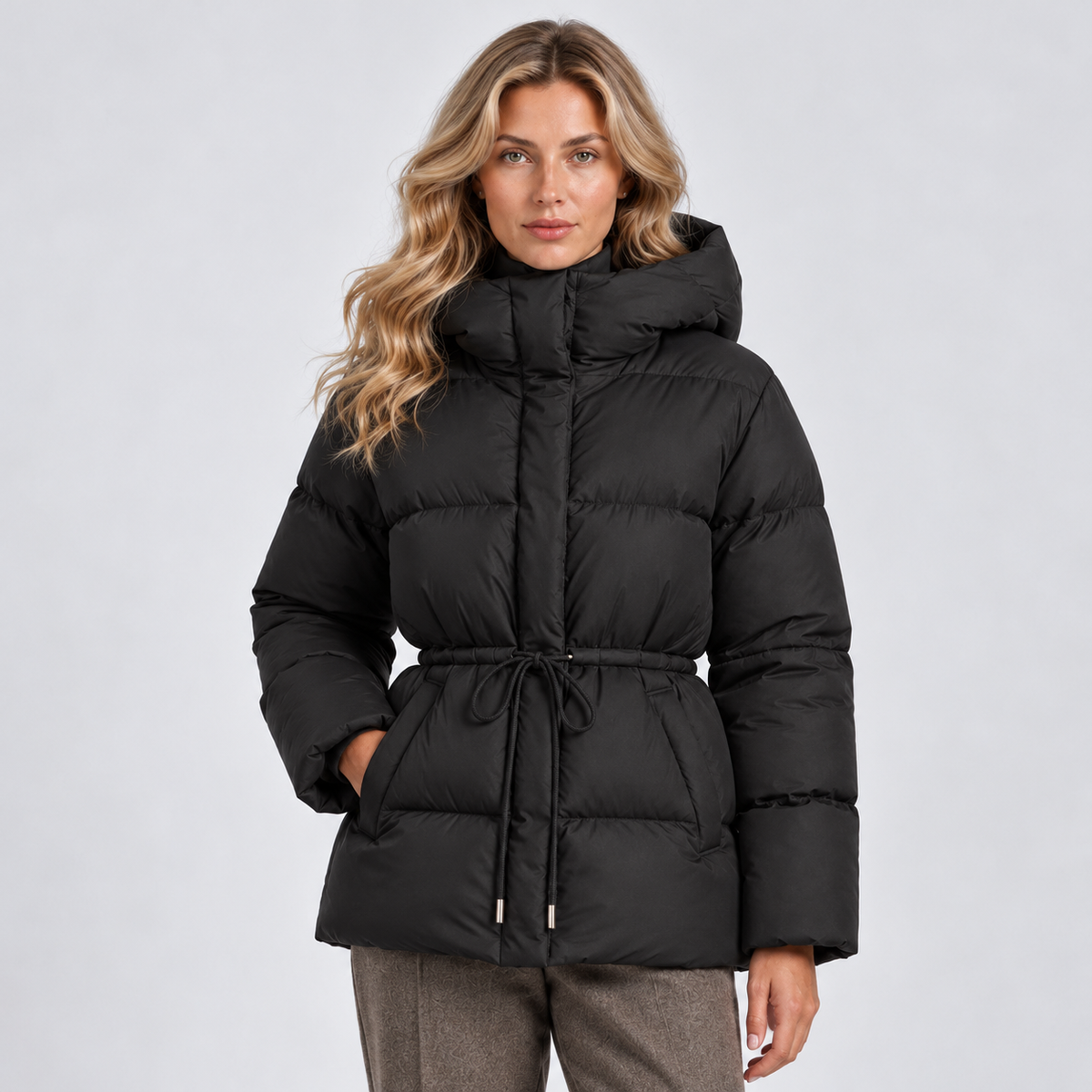 Monvaline | Women's Quilted Puffer Jacket with Drawstring Waist