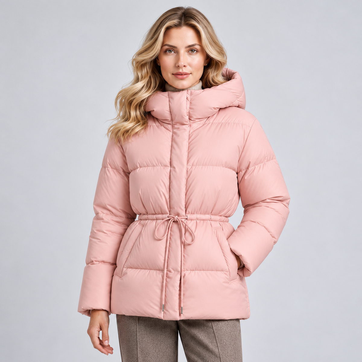 Monvaline | Women's Quilted Puffer Jacket with Drawstring Waist