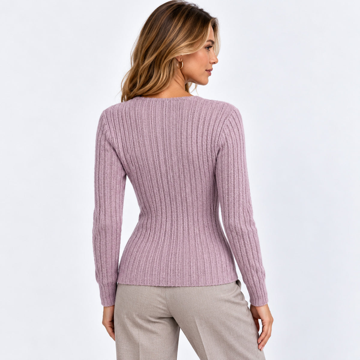 Monvaline | Women's Ribbed Knit Wrap Top Long Sleeve V-Neck Elegant Fit