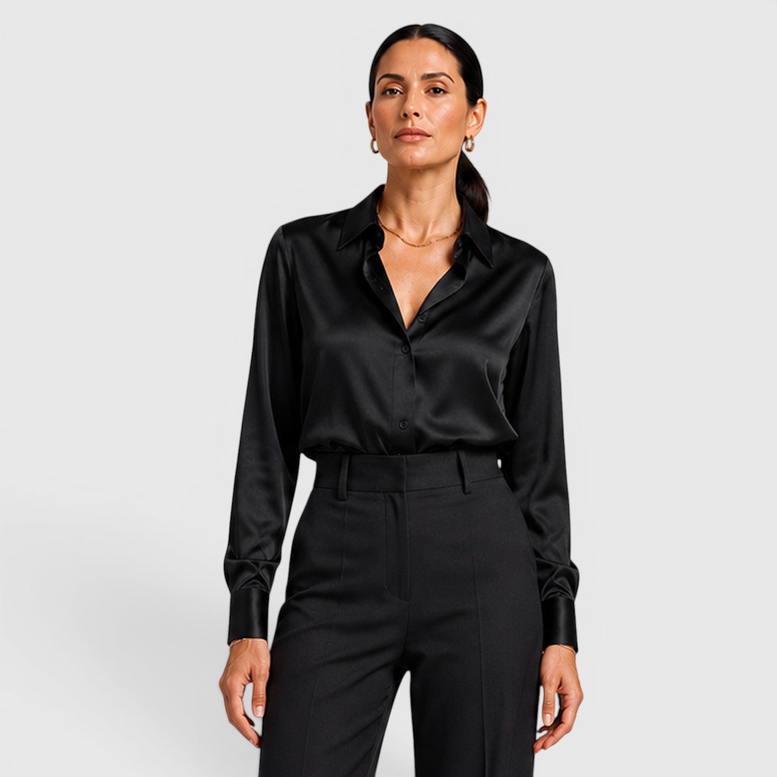 Monvaline | Women's Satin Collared Blouse Elegant Everyday Style