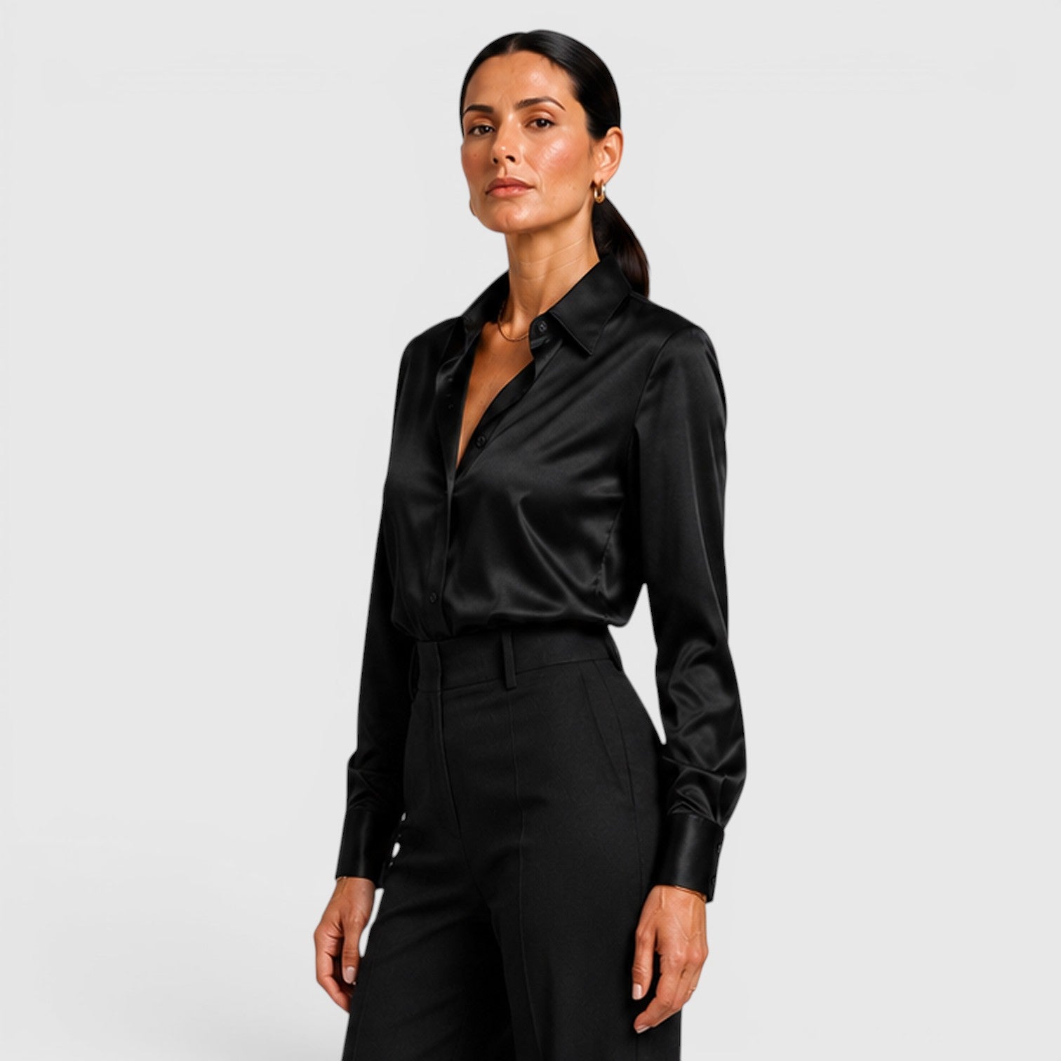 Monvaline | Women's Satin Collared Blouse Elegant Everyday Style