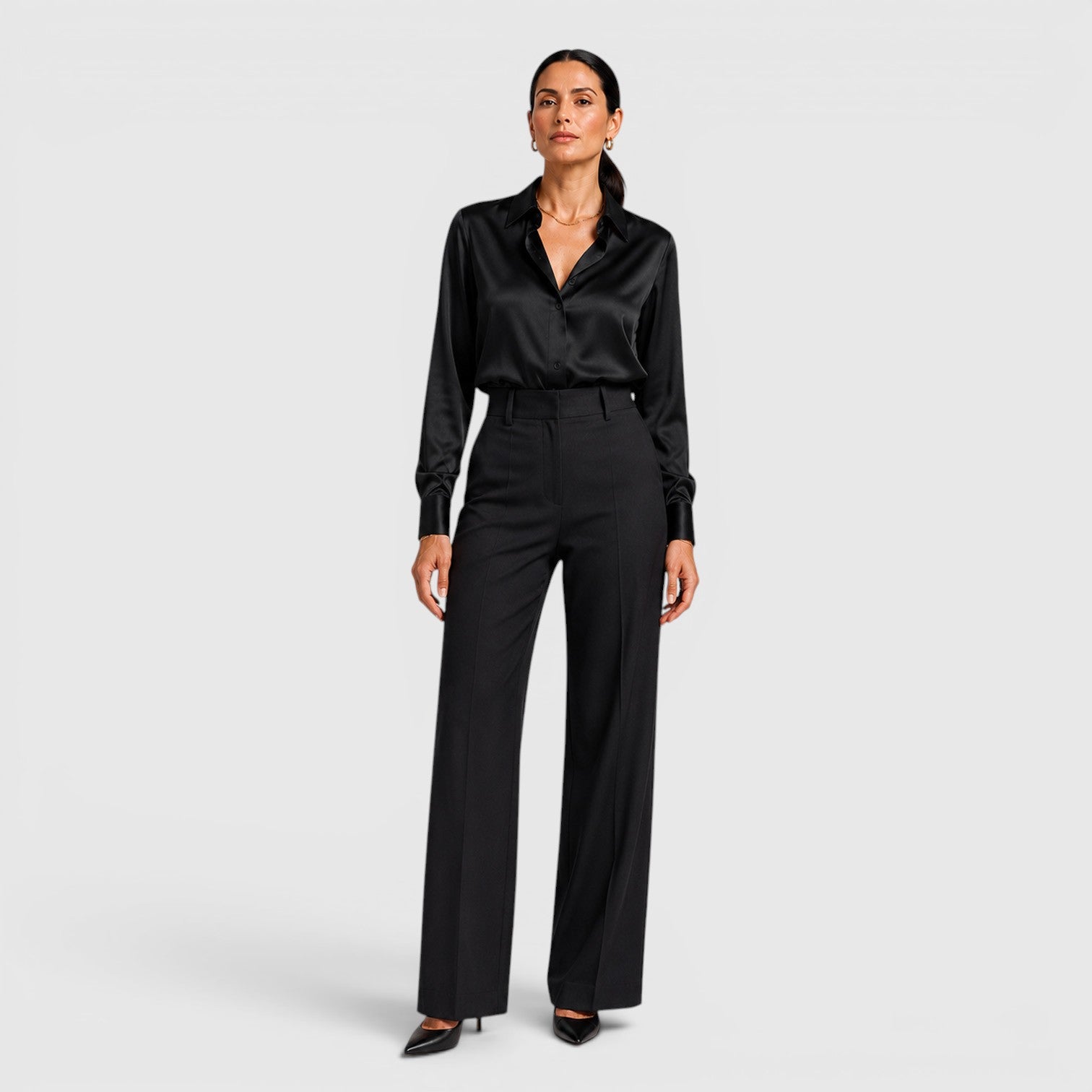 Monvaline | Women's Satin Collared Blouse Elegant Everyday Style