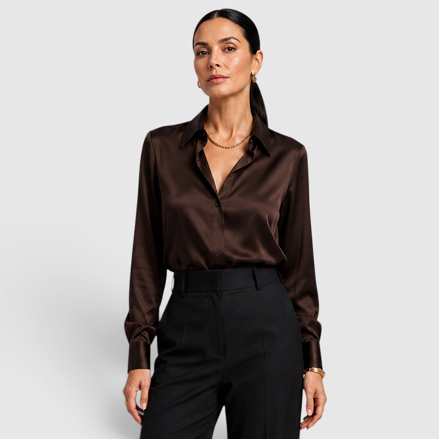 Monvaline | Women's Satin Collared Blouse Elegant Everyday Style