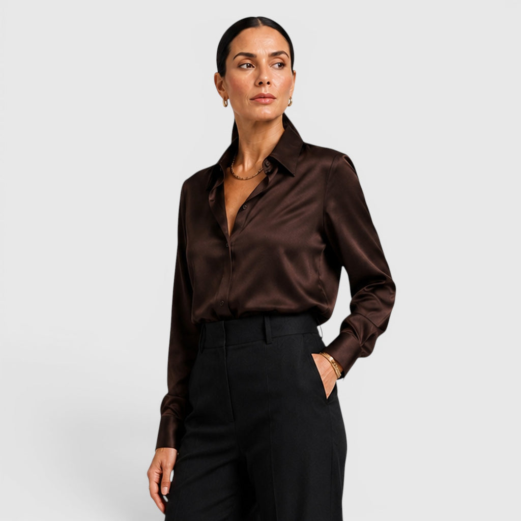 Monvaline | Women's Satin Collared Blouse Elegant Everyday Style