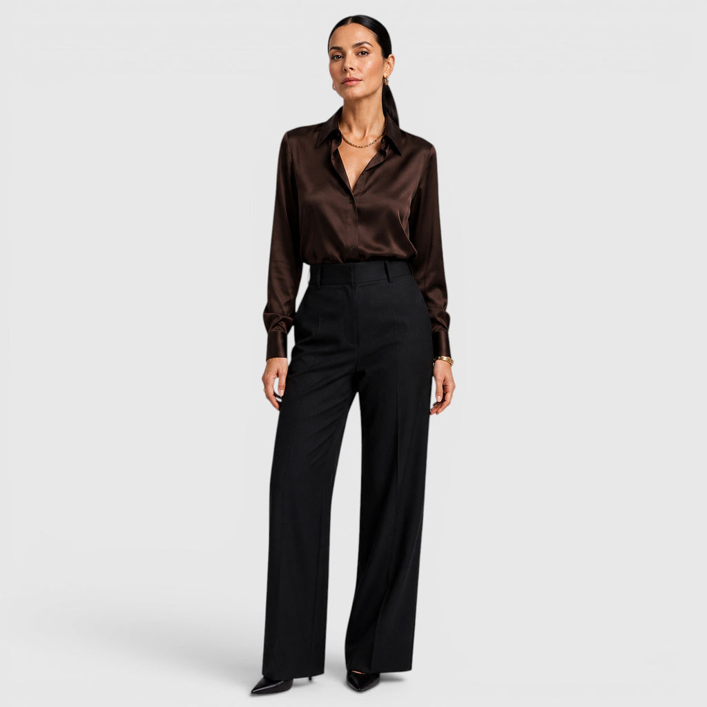 Monvaline | Women's Satin Collared Blouse Elegant Everyday Style