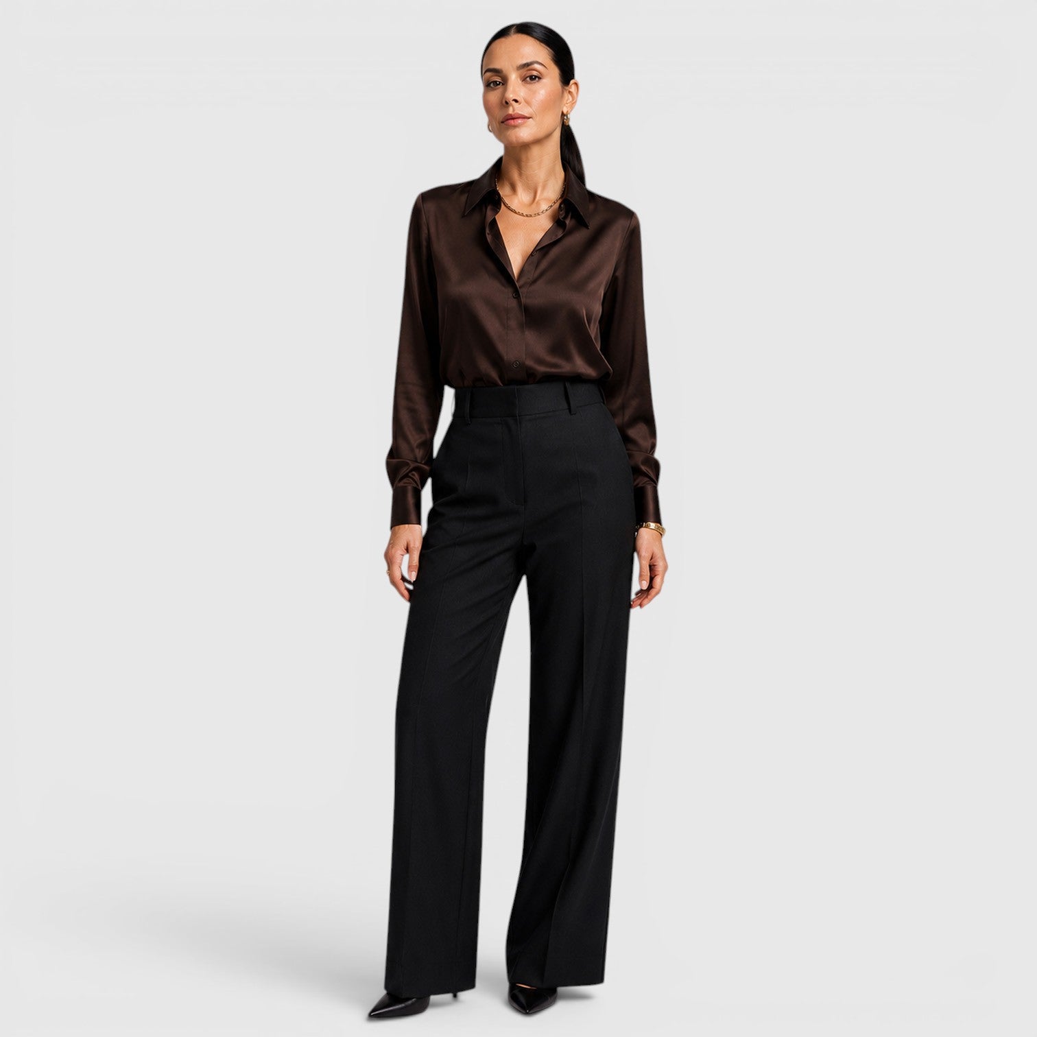 Monvaline | Women's Satin Collared Blouse Elegant Everyday Style