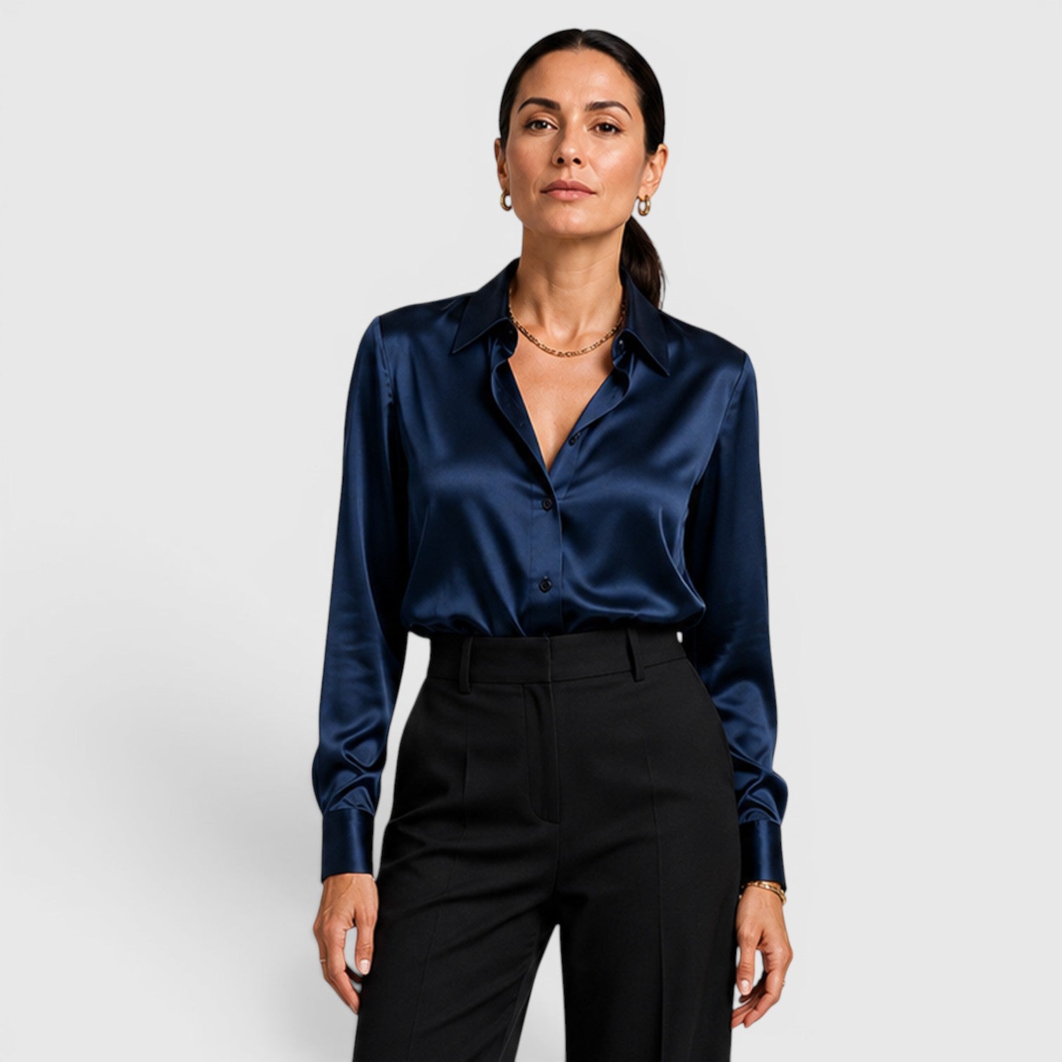 Monvaline | Women's Satin Collared Blouse Elegant Everyday Style