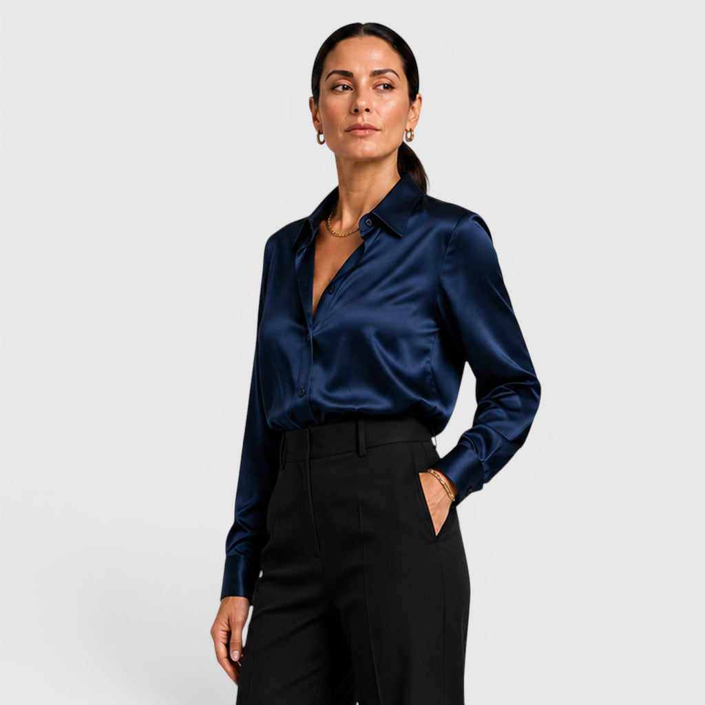 Monvaline | Women's Satin Collared Blouse Elegant Everyday Style