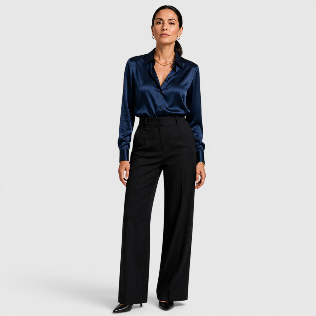 Monvaline | Women's Satin Collared Blouse Elegant Everyday Style