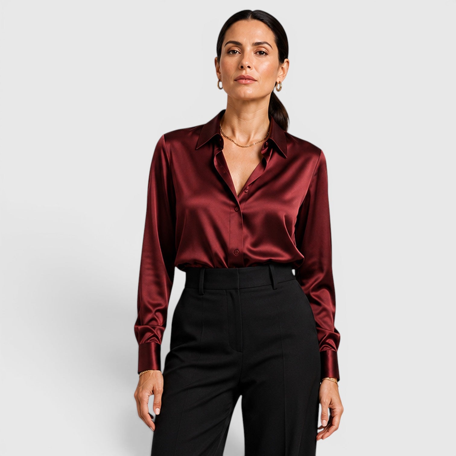 Monvaline | Women's Satin Collared Blouse Elegant Everyday Style