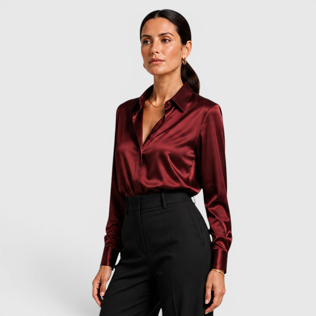 Monvaline | Women's Satin Collared Blouse Elegant Everyday Style